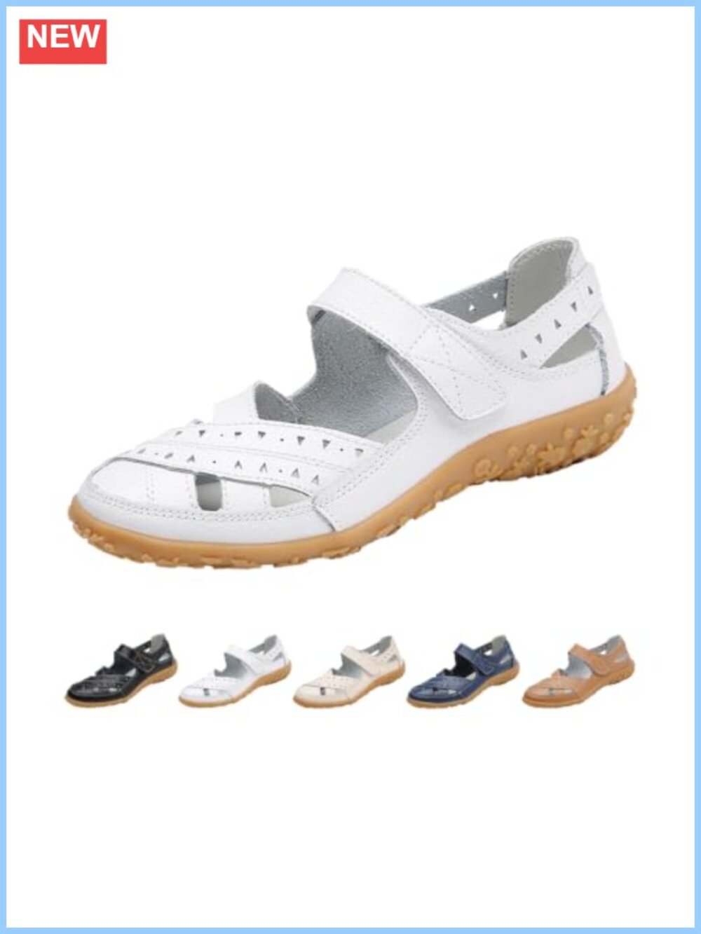 Women's Woven Leather Closed Toe Mary Jane Sandals Hook Loop Beach Flats
